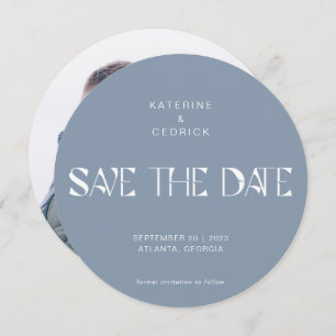 Reserva La Fecha Moderna y turbia tipografía de estilo Art Deco azu