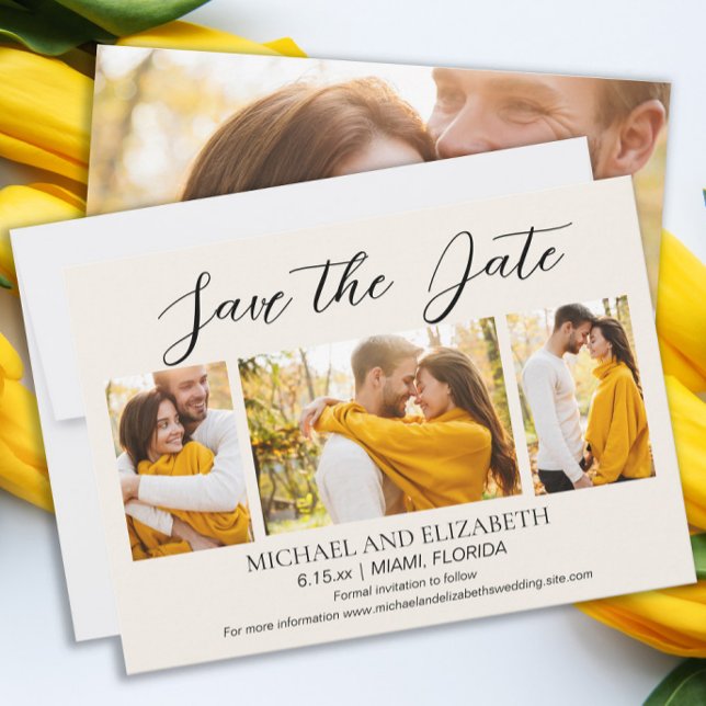 Reserva La Fecha Moderno 4 Foto Boda Guardar Fecha    (Wedding Save the Date 4-photo card)