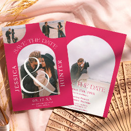 Reserva La Fecha Moderno arco boho 4 fotos boda magenta