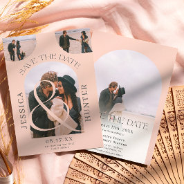 Reserva La Fecha Moderno arco de boho 4 fotos boda rosa rubor