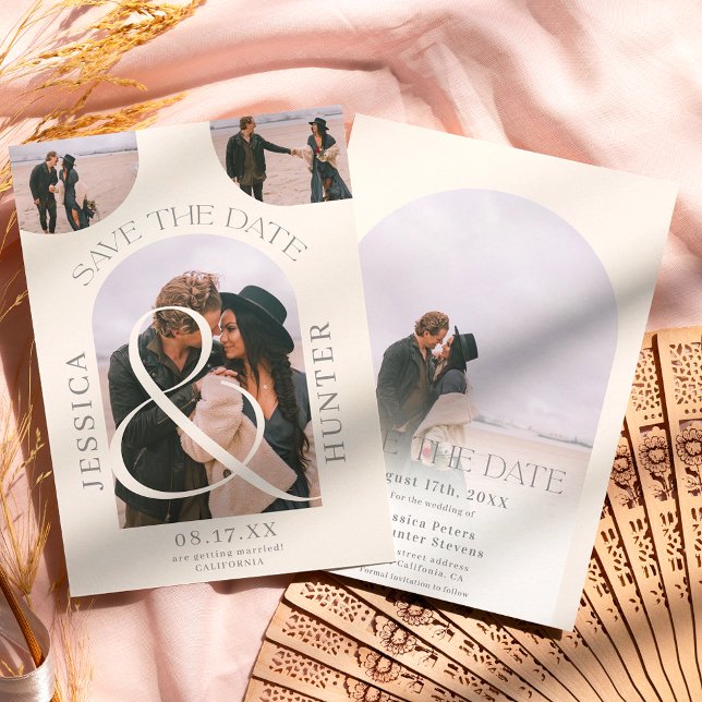 Reserva La Fecha Moderno arco de boho 4 fotos marfil boda (Subido por el creador)