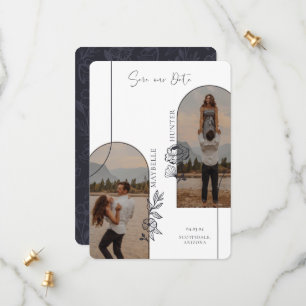 Reserva La Fecha Moderno arco de fotos de Rosa floral Boho negro y 