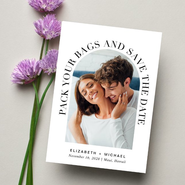 Reserva La Fecha Moderno Arco fotográfico Boda de destino (Celebrate your love story with a save the date showcasing your photo in an elegant arch frame)