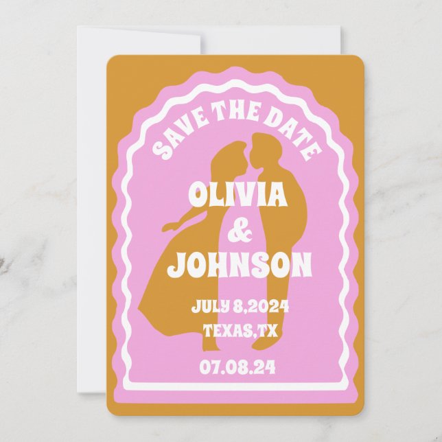 Reserva La Fecha Moderno Arco ondulado Retro Amarillo Negrita Fecha (Anverso)