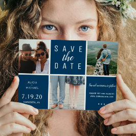 Reserva La Fecha Moderno azul marino simple 3 boda de collage de fo