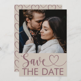 Reserva La Fecha Moderno Beige & Maroon Photo & Heart Save the Date