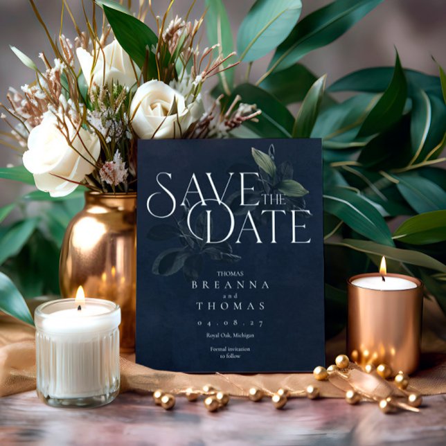 Reserva La Fecha Moderno Black Moody Botanical Save the Date (Subido por el creador)