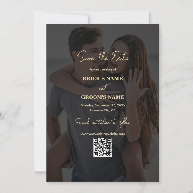 Reserva La Fecha Moderno Boda de código QR para superposición de fo (Anverso)