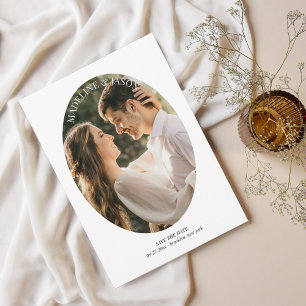 Reserva La Fecha Moderno Boda de fotografía de borde redondo ovalad