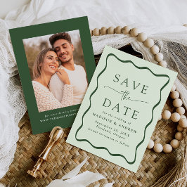 Reserva La Fecha Moderno Boda de fotografía de marco ondulado verde