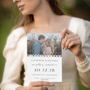 Reserva La Fecha Moderno Boda de fotografía elegante de encaje blan