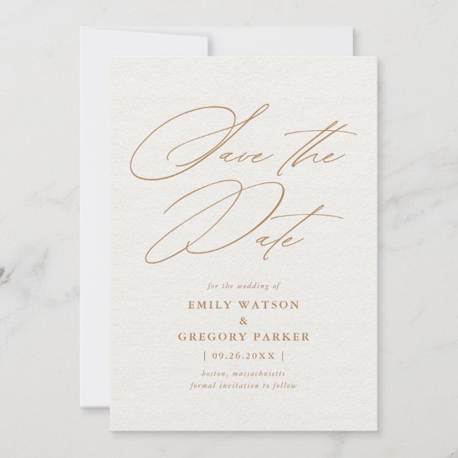 Reserva La Fecha Moderno Boda de oro de caligrafía mínima (Anverso)