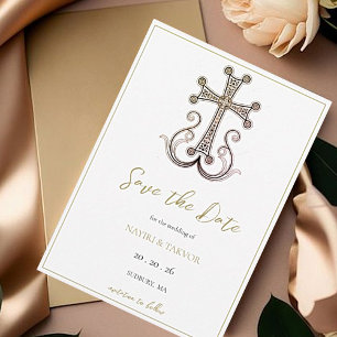 Reserva La Fecha Moderno Boda elegante de cruces armenios