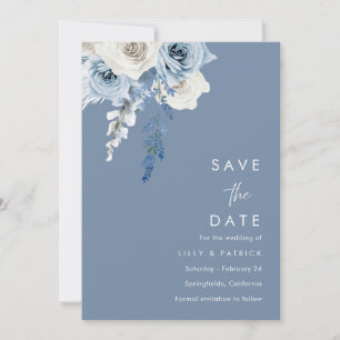 Reserva La Fecha Moderno Boda floral azul y blanco