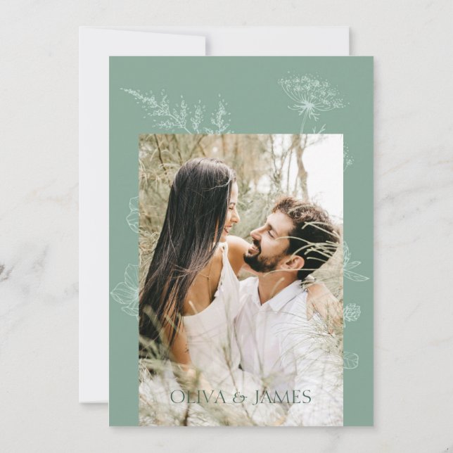 Reserva La Fecha Moderno Boda verde de arcilla mínima (Reverso)