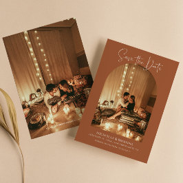 Reserva La Fecha Moderno Boho Arch Foto Terracotta Simple Boda