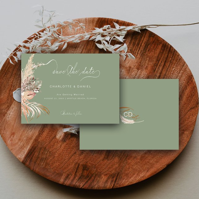 Reserva La Fecha Moderno Boho Whimsical Calligraphy Script Sage (Subido por el creador)