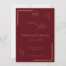 Moderno Burgundy Golden Leaflet Monograma Escritur