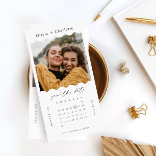 Reserva La Fecha Moderno Calendario Retro Wavy Fotografía Elegante