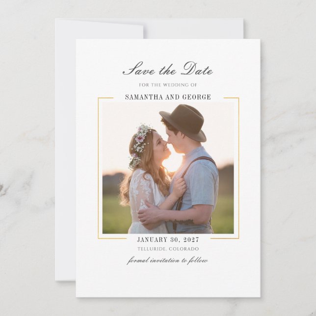 Reserva La Fecha Moderno Chic Elegante Fotografía (Anverso)