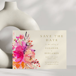 Reserva La Fecha Moderno Chic Rosa Floral Acuarela Elegante Boda
