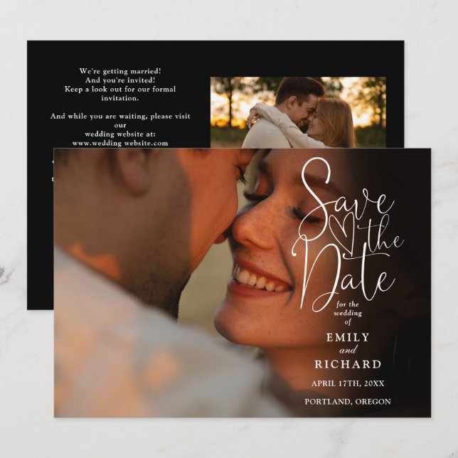 Reserva La Fecha Moderno Código QR para Bodas de fotografía en blan (Anverso / Reverso)