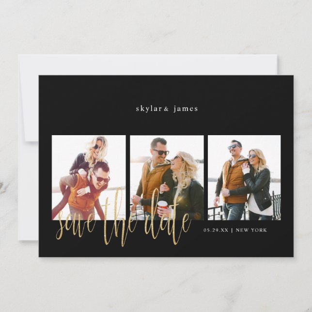 Reserva La Fecha Moderno Collage de fotos Typográfico Mínimo Negro (Anverso)