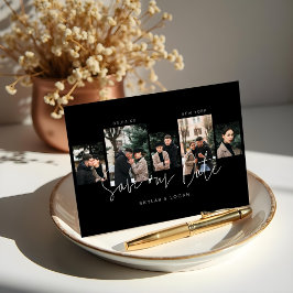 Reserva La Fecha Moderno Collage de fotos Typográfico Mínimo Negro