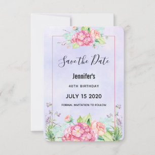 Reserva La Fecha Moderno color de agua rosa Floral Bouquet cumpleañ