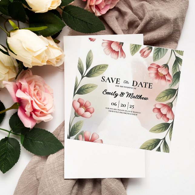 Reserva La Fecha Moderno Diseñador Floral Rosa Guarda La Fecha (Subido por el creador)