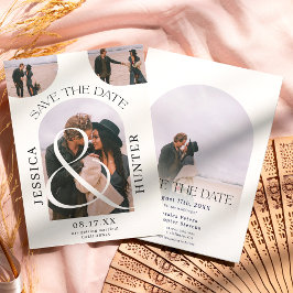 Reserva La Fecha Moderno estilo boho arco 4 fotos boda blanco negro