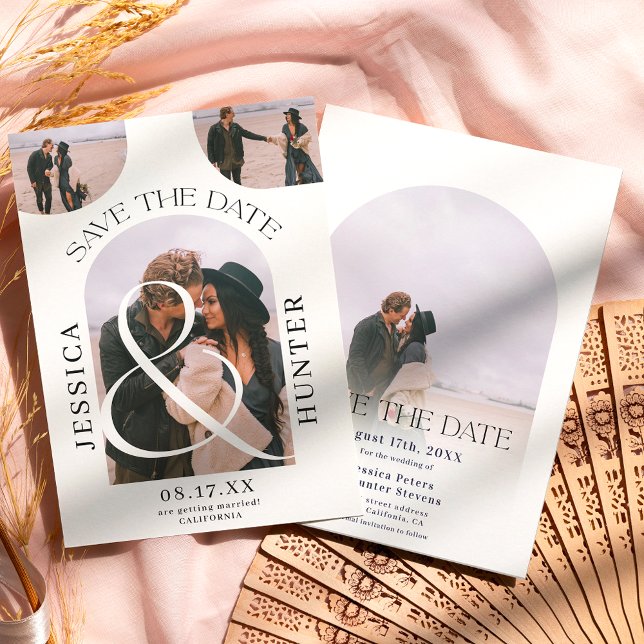 Reserva La Fecha Moderno estilo boho arco 4 fotos boda blanco negro (Subido por el creador)