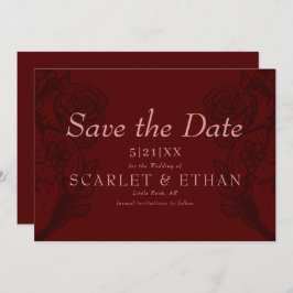 Reserva La Fecha Moderno Gótico Elegante Red Floral Heart Boda