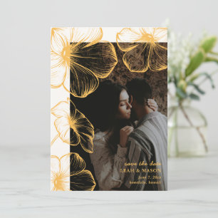 Reserva La Fecha Moderno marigold Floral Photo Elegant Wedding