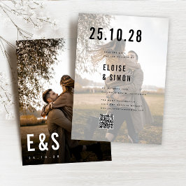 Reserva La Fecha Moderno Minimalista Gran negrita Monograma Foto Có