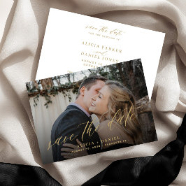 Reserva La Fecha Moderno minimalista guión de oro foto boda