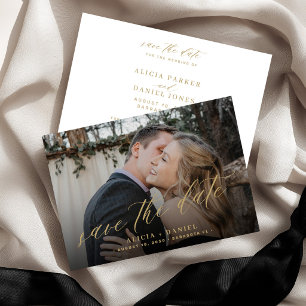 Reserva La Fecha Moderno minimalista guión de oro foto boda