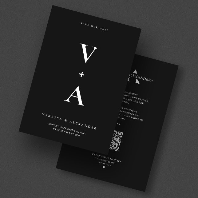 Reserva La Fecha Moderno Monograma simple Boda negro (Modern Simple Monogram Black Wedding Save The Date
)