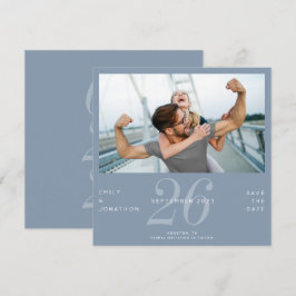 Reserva La Fecha Moderno Número Fecha Foto Dusty Azul Guardar La Fe