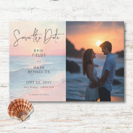 Reserva La Fecha Moderno Ocean Sunset Watercolor Beach Wedding Phot