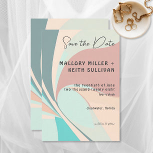 Reserva La Fecha Moderno retro Groovy Peach Verde azulada & Aqua Bo