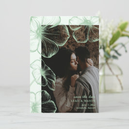 Reserva La Fecha Moderno Sage Green Floral Photo Elegant Wedding