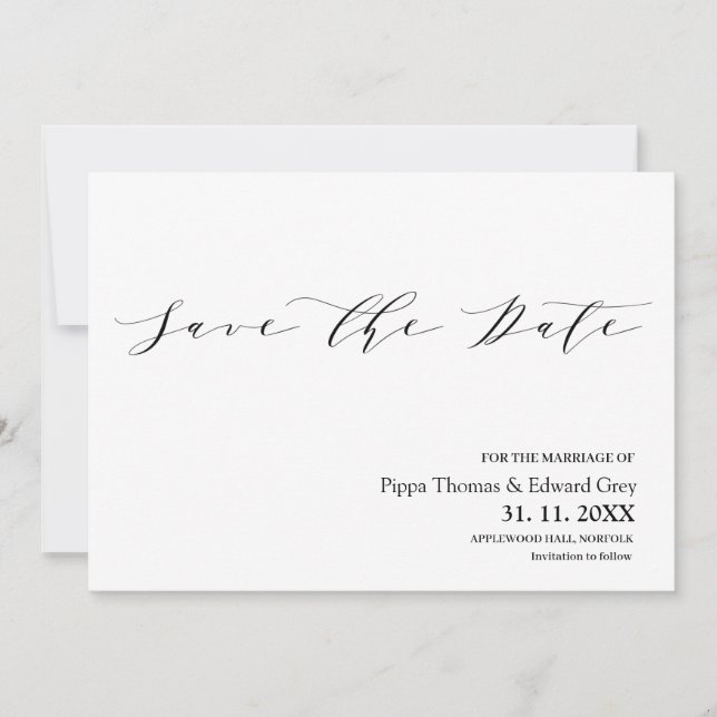 Reserva La Fecha Moderno, simple, boda de tipografía (Anverso)