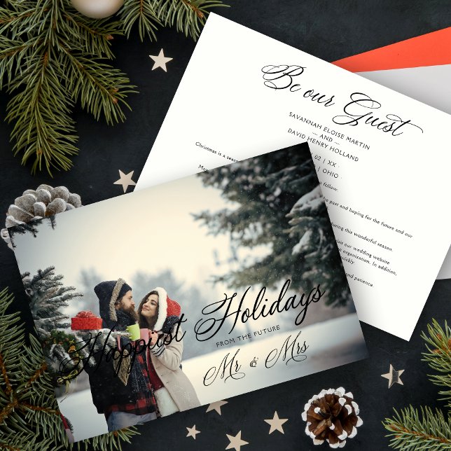 Reserva La Fecha Moderno Sr. y Sra. Happiest Holidays Navidad Parej (Modern Mr & Mrs Happiest Holidays Christmas Couple Wedding Save the Date.)