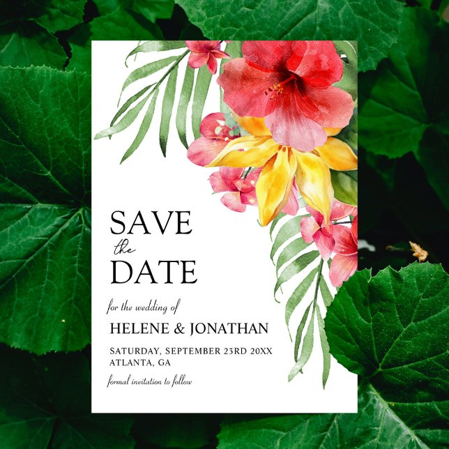 Reserva La Fecha Moderno Tropical Floral Elegante Boda de Destino (Modern Tropical Floral Elegant Destination Wedding Save The Date)