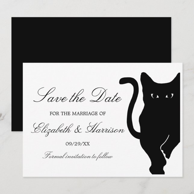 Reserva La Fecha Moderno y capataz Boda negro de gato (Anverso / Reverso)