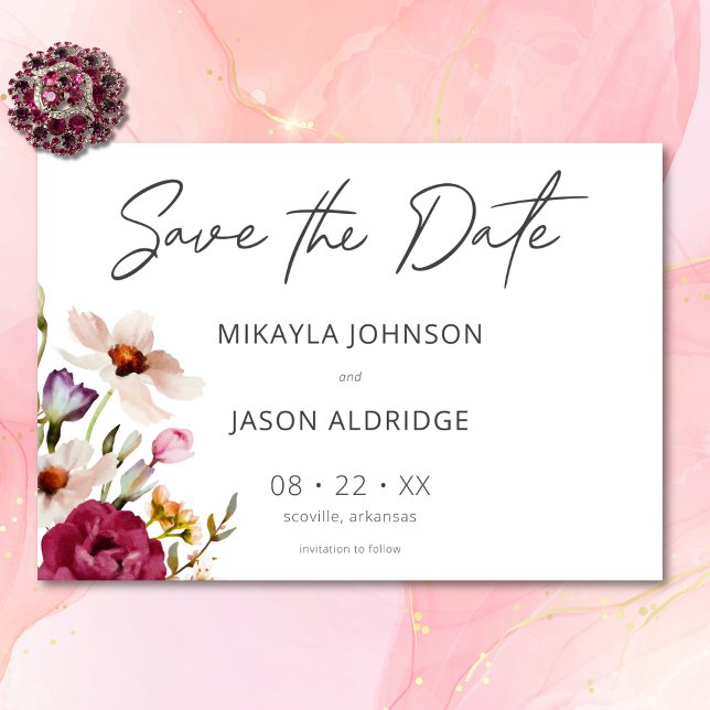 Reserva La Fecha Moderno y elegante Boda blanco floral de verano pr (Modern Elegant Summer Meadow Floral White Wedding Save The Date)