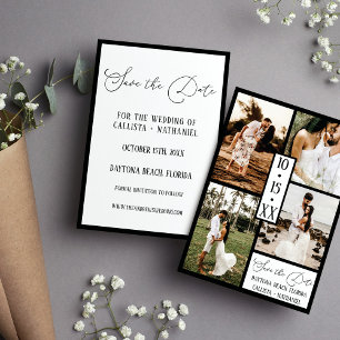 Reserva La Fecha Moderno y elegante Boda de fotos de cuatro blancos