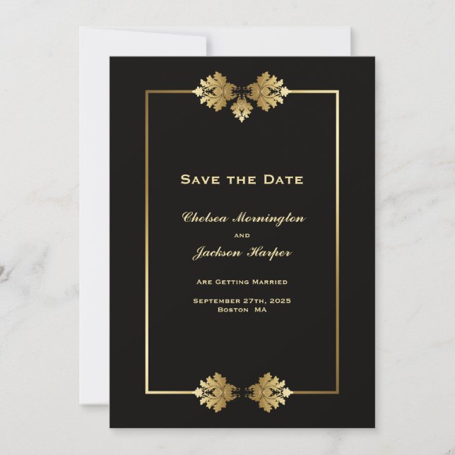 Reserva La Fecha Moderno y elegante Boda de oro negro (Anverso)
