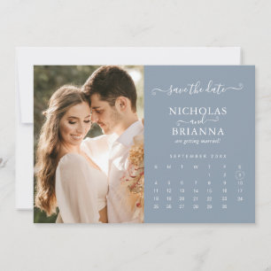Reserva La Fecha Moderno y elegante calendario fotográfico Dusty Bl